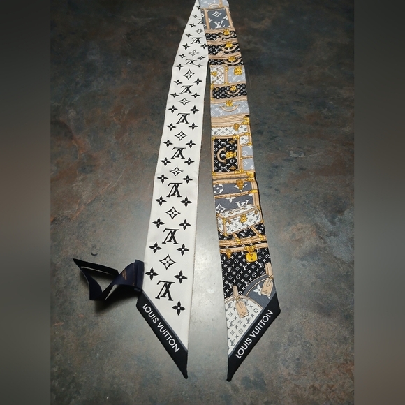 Authentic Louis Vuitton Monogram Black and Gold Scarf - Picture 2 of 11